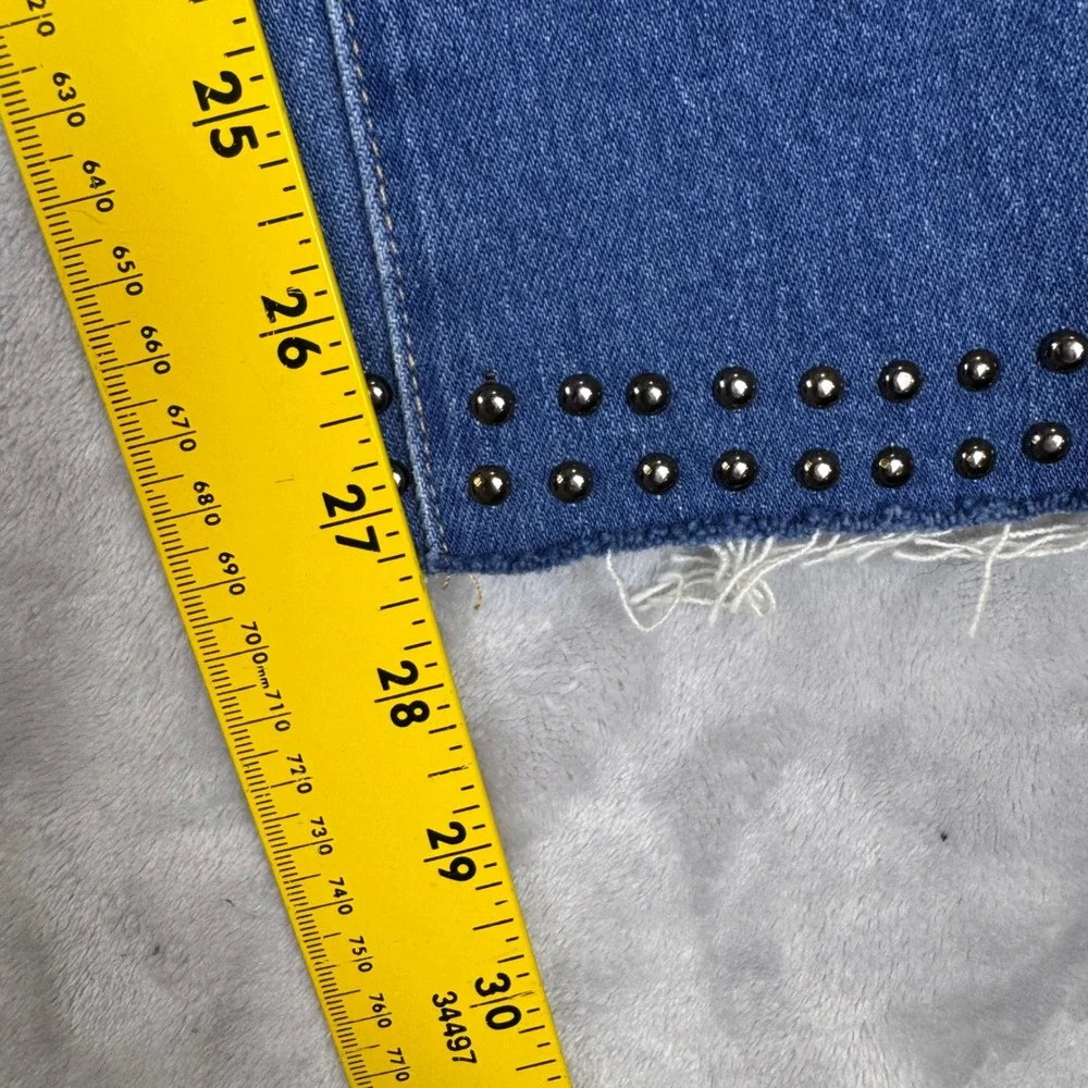 FRAME Denim Le High Straight Studded‎ Hem Jeans Womens Size 32 Raw Hem